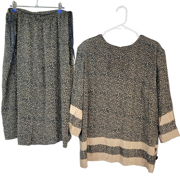 Vintage 70s Animal Print Set Women Plus 22 Black Gold Blouse Top Skirt Formal 2X - Picture 1 of 16